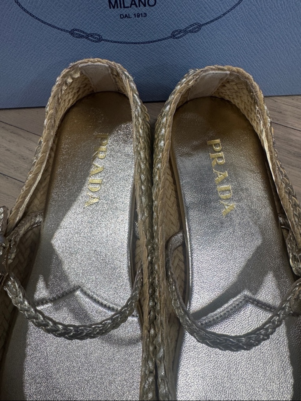 Authentic Prada Gold Woven Mary Jane Flats 38 nwt - Picture 9 of 12